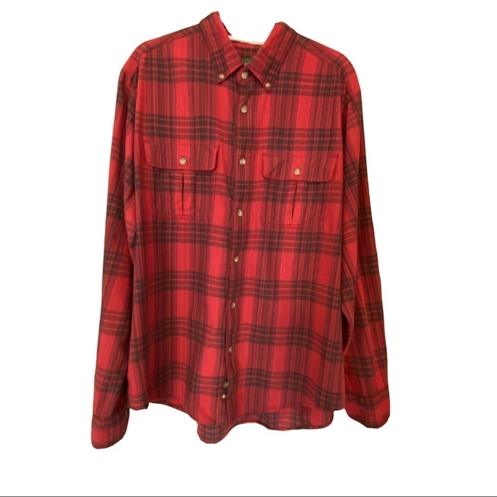 Eddie Bauer Red Plaid Button Down Long Sleeve Mens Shirt Sz XL. 3591